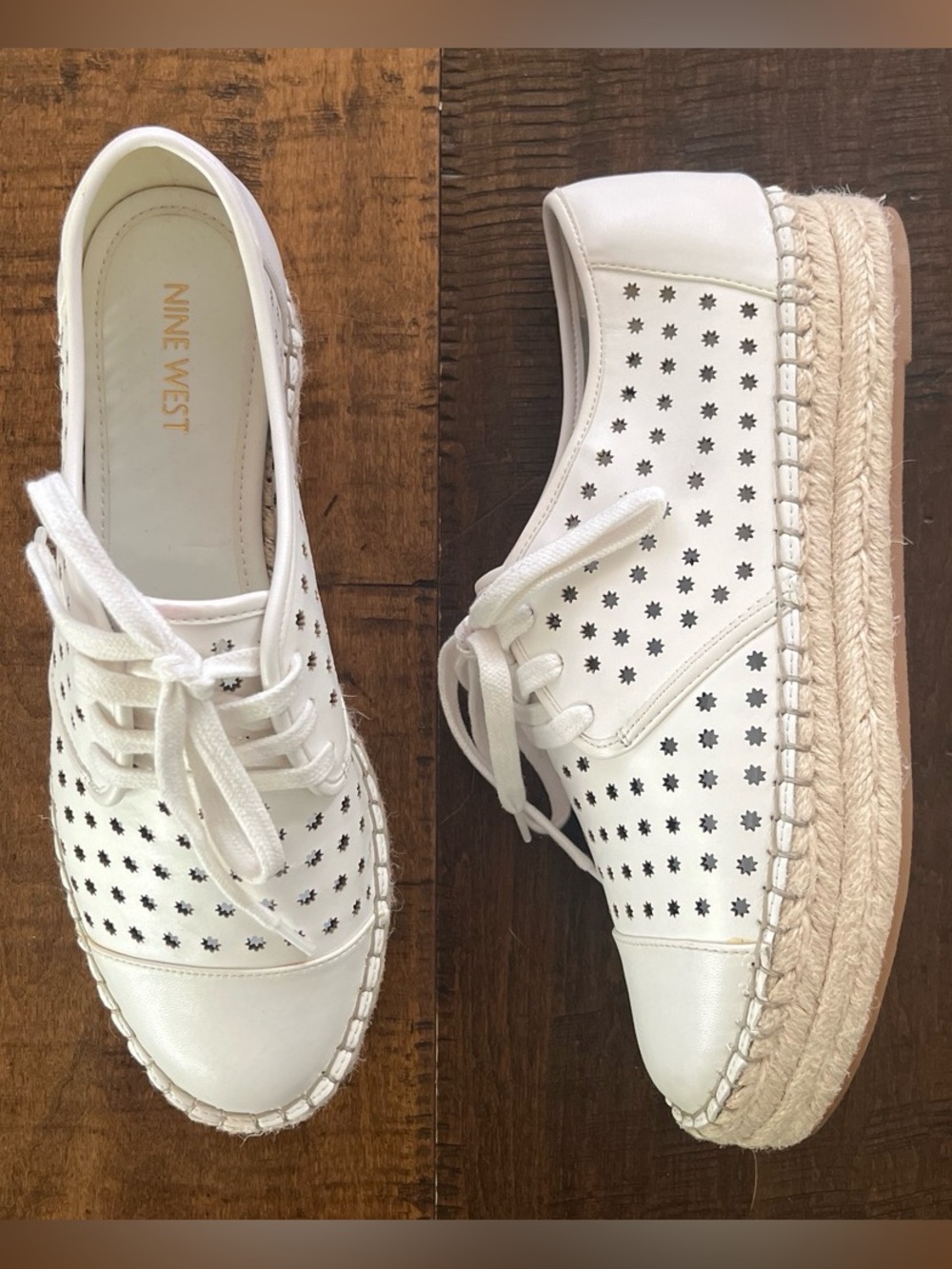 Nine West Gigantico perforated star faux leather platform espadrille sneakers